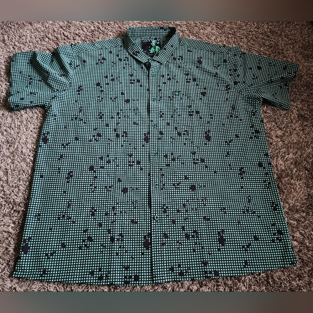 Warrior Envy DNC Green Printed Button Down Short Sleeve Shirt Men's 3XL